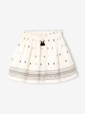 -Linen-Look Embroidered Skirt, for Girls