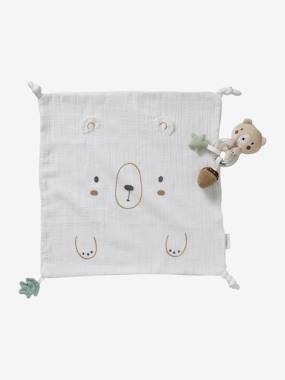 -Doudou carré personnalisable + hochet GREEN FOREST