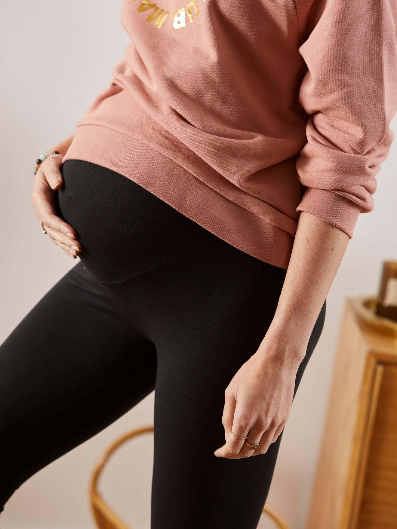 Legging court de grossesse en maille stretch - noir, Vêtements de grossesse