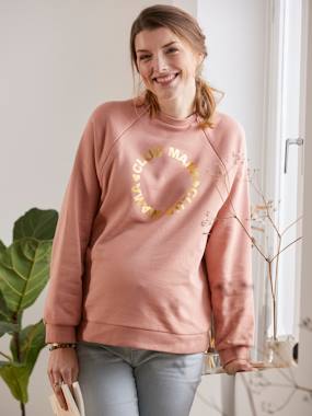 -Fleece Sweatshirt with Message, Maternity & Nursing Special