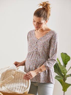 Maternity-Blouses, Shirts & Tunics-Blouse with Floral Print, Maternity & Nursing Special