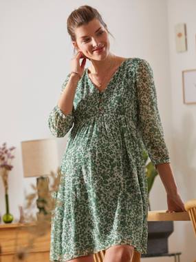 Vêtements de grossesse-Robe-Robe en crêpe imprimé grossesse et allaitement