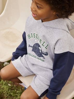 -Hooded Sweatshirt, Baseball Motif, Contrasting Sleeves, for Boys