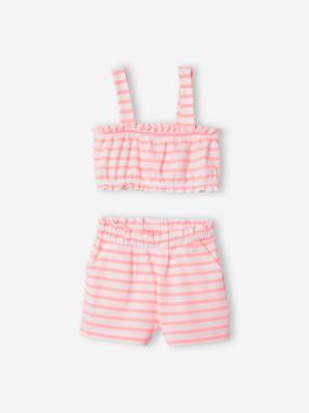 Girls-Outfits-Striped Shorts & Crop Top Ensemble for Girls