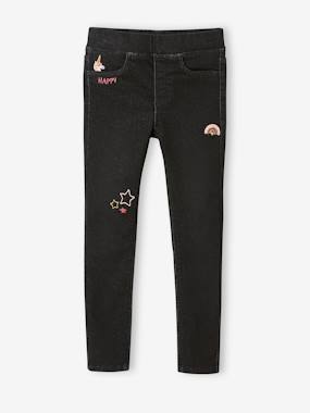Girls-Jeans-Embroidered Denim-Effect Treggings in Fleece for Girls