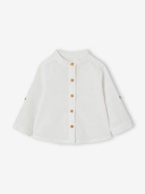 Baby-Blouses & Shirts-Shirt with Mandarin Collar & Roll-Up Sleeves for Babies