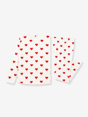 Girls-Nightwear-Long Sleeve Heart Pyjamas in Organic Cotton for Girls, by Petit Bateau