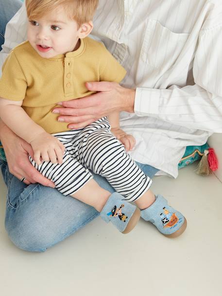 Chaussons Bébé Vertbaudet En Feutre - Large Patte Scratchée, Semelle Antidérapante, Taille 24, Gris Chiné