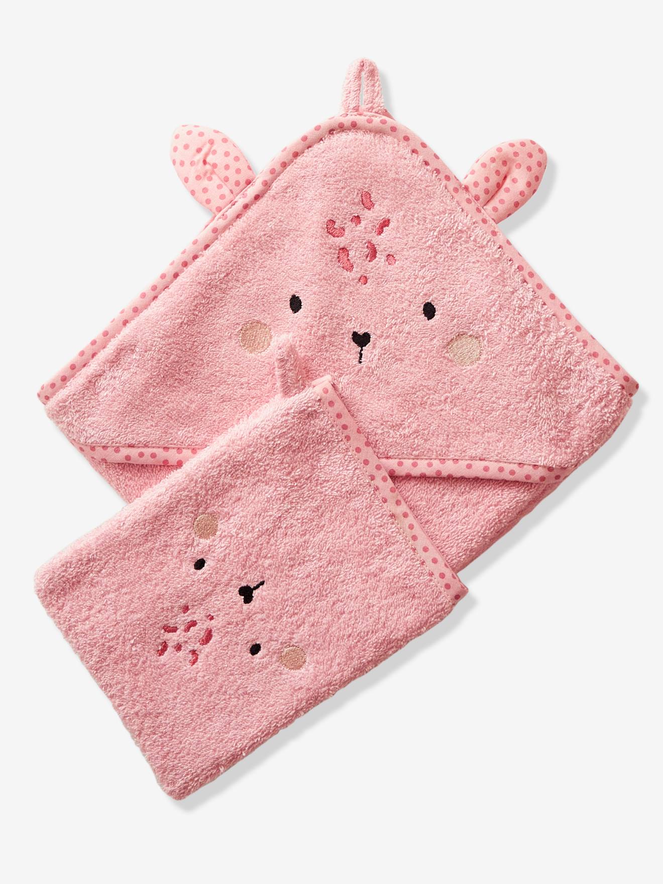 Panier cadeau baby shower rose - avec polaire, serviette à capuche,  vêtements pour