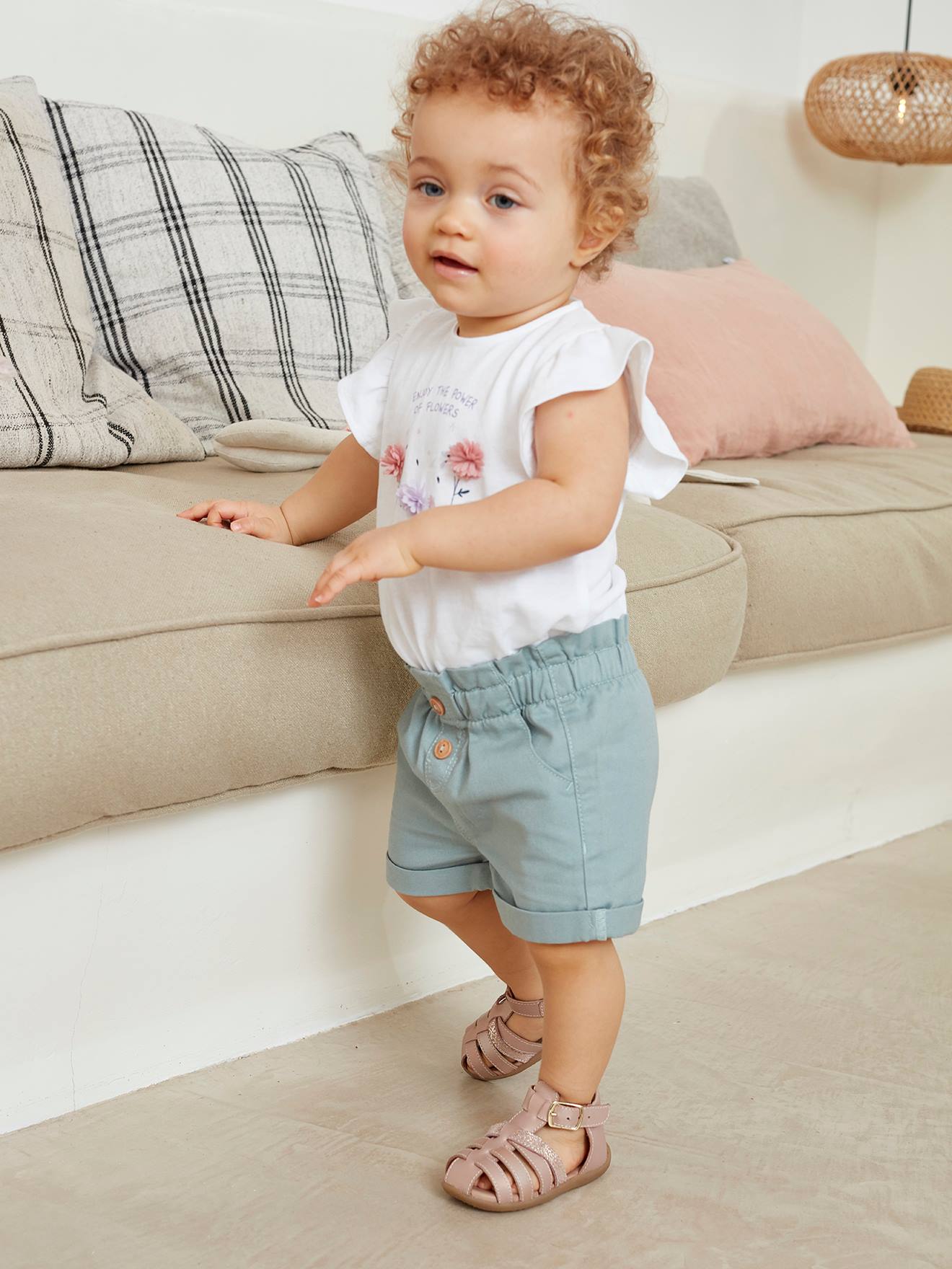 Short sergé taille élastiquée bébé garçon - vert de gris, Bébé