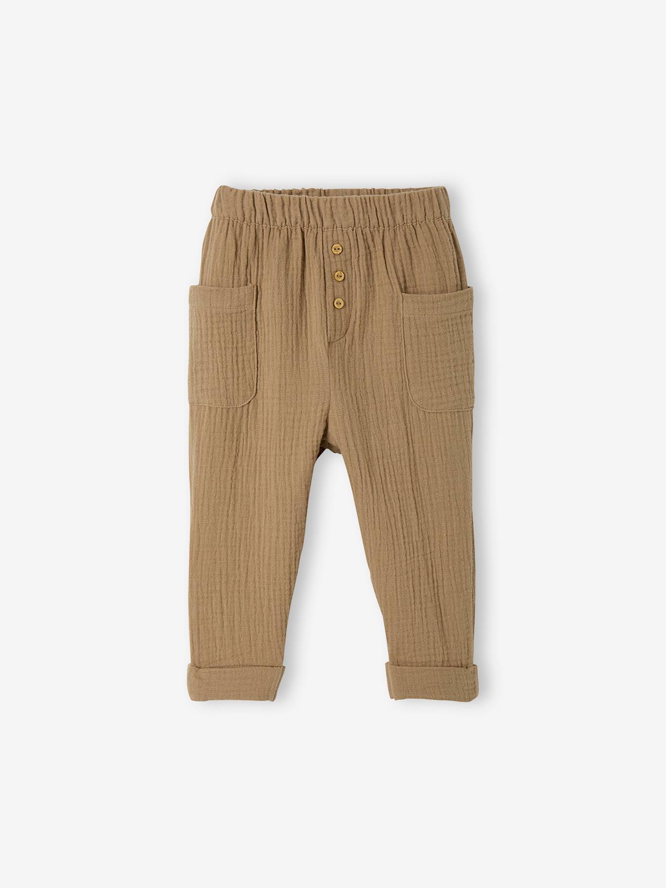 100% Cotton Baby Boy Solid Harem Pants with Pockets