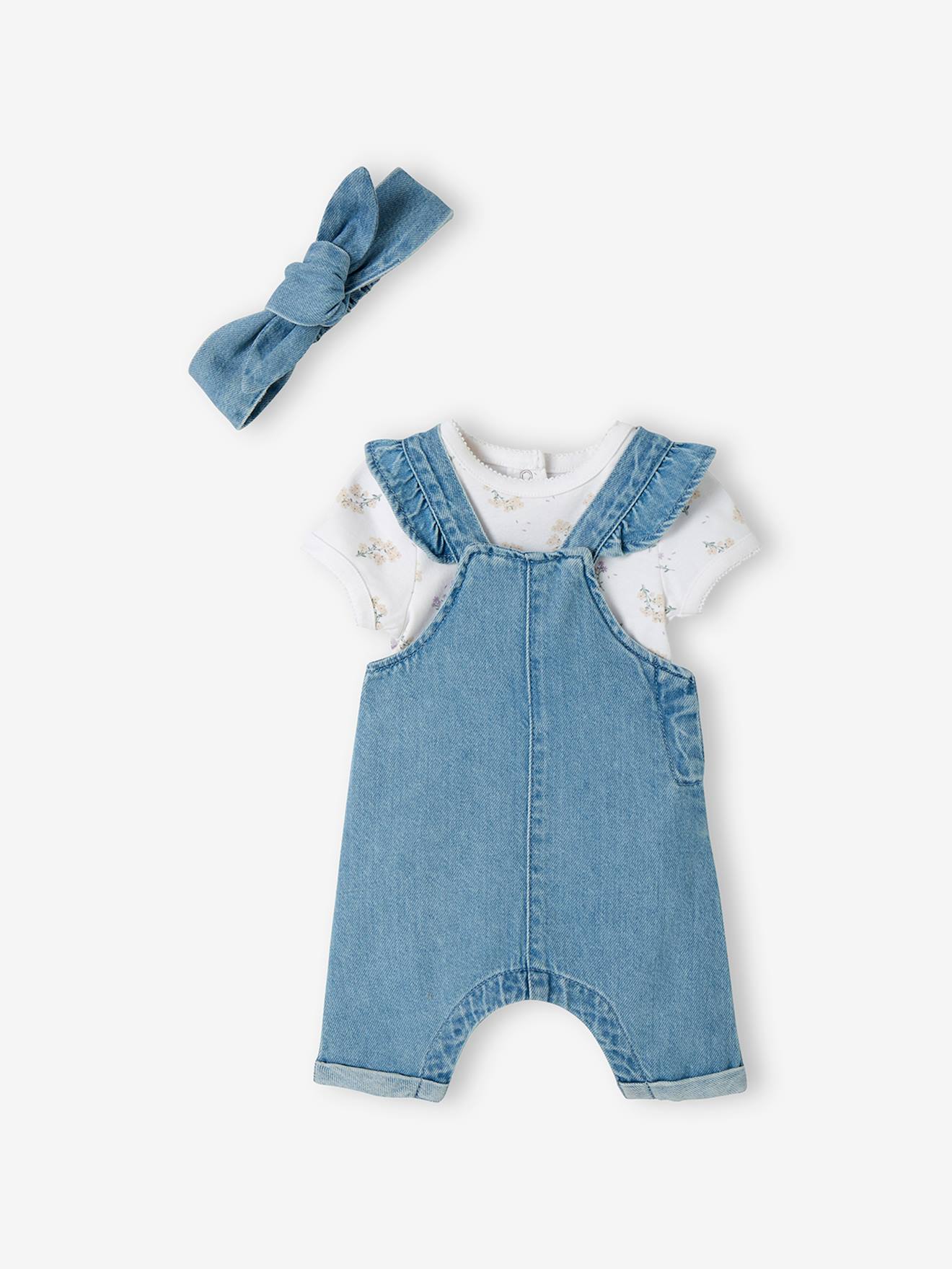 Baby Boys Blue Knitted Star Dungarees & White Long Sleeve Bodysuit Outfit Set 