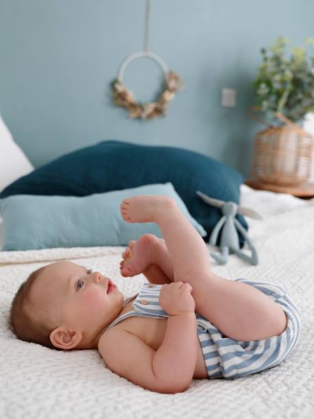 Combinaison Bebe Naissance Forme Barboteuse Bleu Chambray Raye Bebe