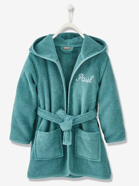 Peignoir de bain à capuche enfant BEIGE+BLEU DENIM+BLEU GRIS+CORAIL+parme+VERT BLEUTE+VERT FONCE - vertbaudet enfant 