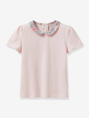 -Girl's organic cotton T-shirt with Peter Pan collar