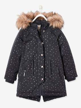 -Hooded Parka with Iridescent Dots, Recycled Polyester Padding, for Girls