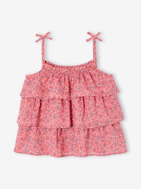 -Printed Blouse with Ruffles, for Girls
