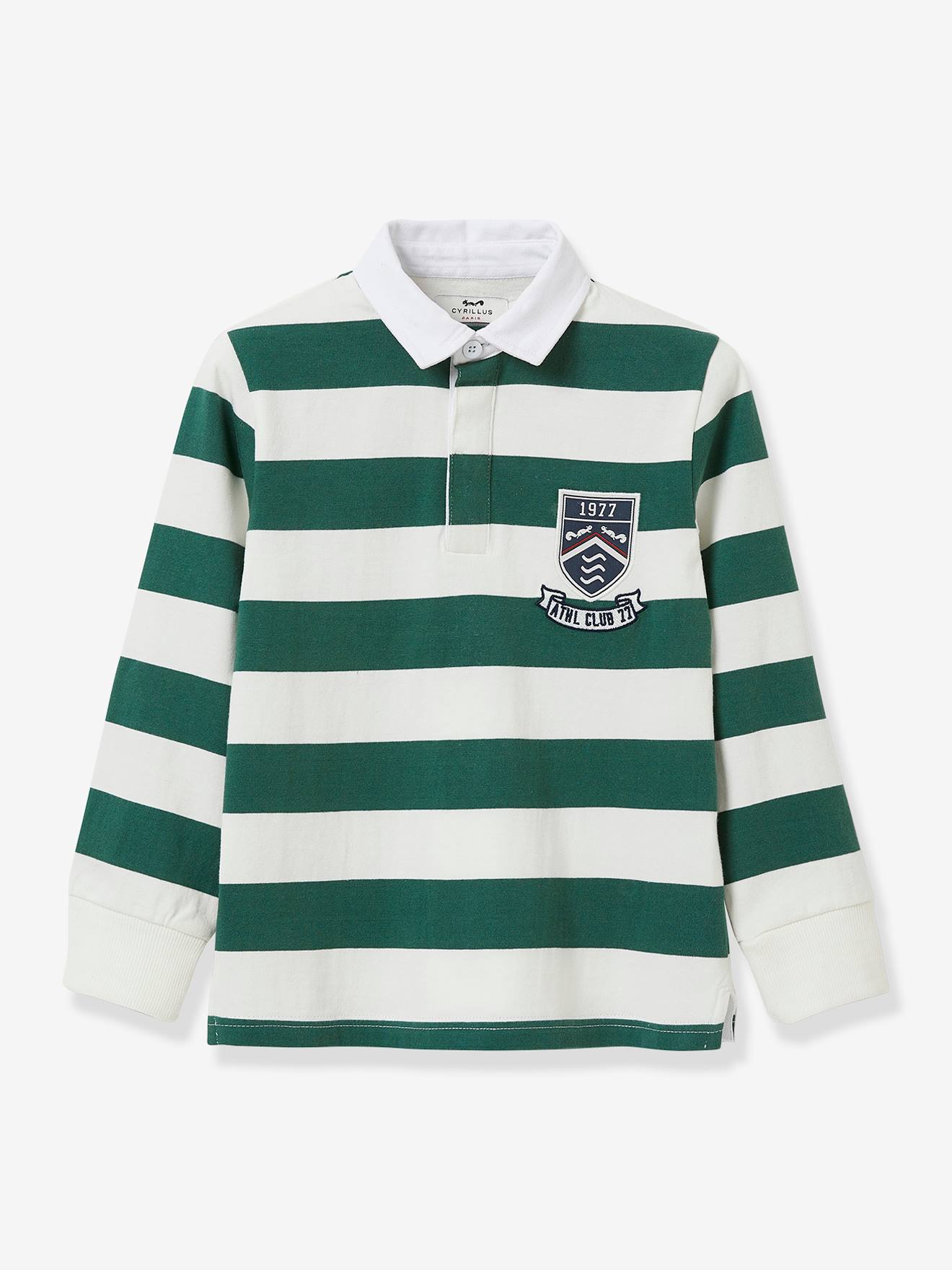 Striped Rugby Shirt in Organic Cotton for Boys, by CYRILLUS - sky blue/white  stripe, Boys