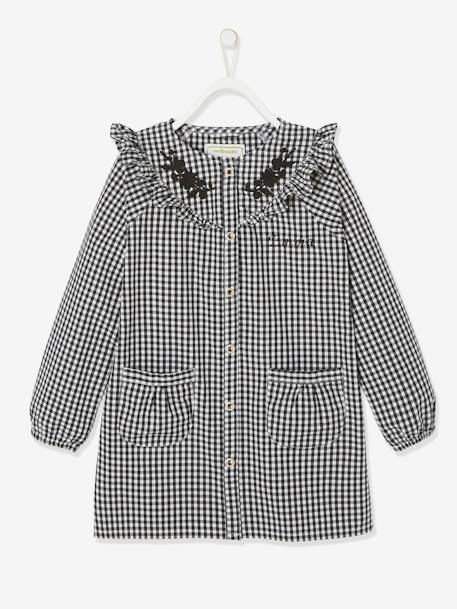 Chequered Ruffled Smock with Embroidered Flowers for Girls White/Red Checks - vertbaudet enfant 