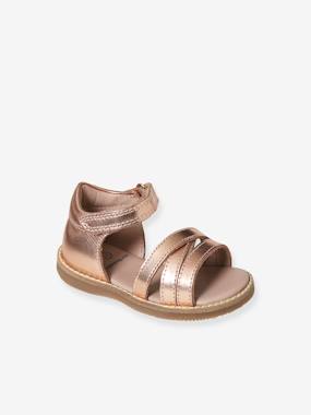 Shoes-Baby Footwear-Baby Girl Walking-Leather Sandals with Touch-Fastener, for Baby Girls
