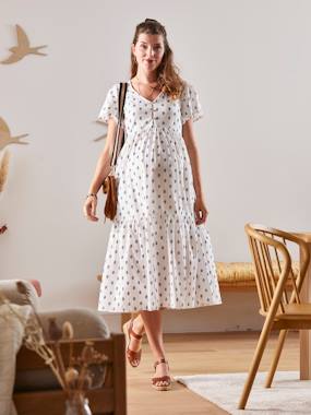 Maternity-Dresses-Ruffled Dress in Cotton Gauze, Maternity & Nursing Special