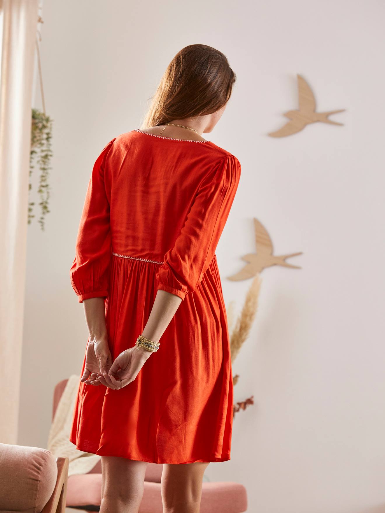 Bubble Crepe Chic Red Maternity & Nursing Wrap Dress #momzjoy