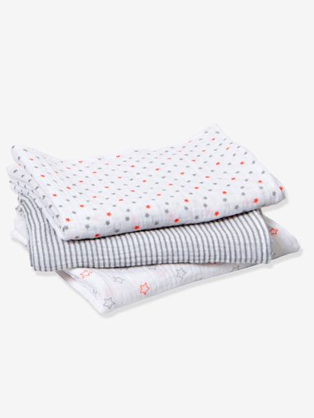 Lot de 3 langes bébé GRIS / RAYURES ET ETOILES+MULTICO / GEOMETRIQUES+MULTICO / RAYURES ET POIS - vertbaudet enfant 