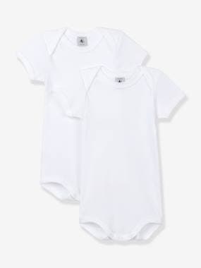 Bébé-Lot de 2 bodies ouverture US manches courtes bébé en coton bio PETIT BATEAU - blanc