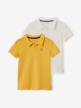 -Set of 2 Plain, Short Sleeve Polo Shirts, for Boys
