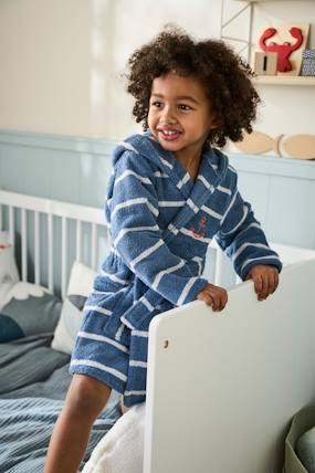 -Striped Bathrobe with Hood for Children