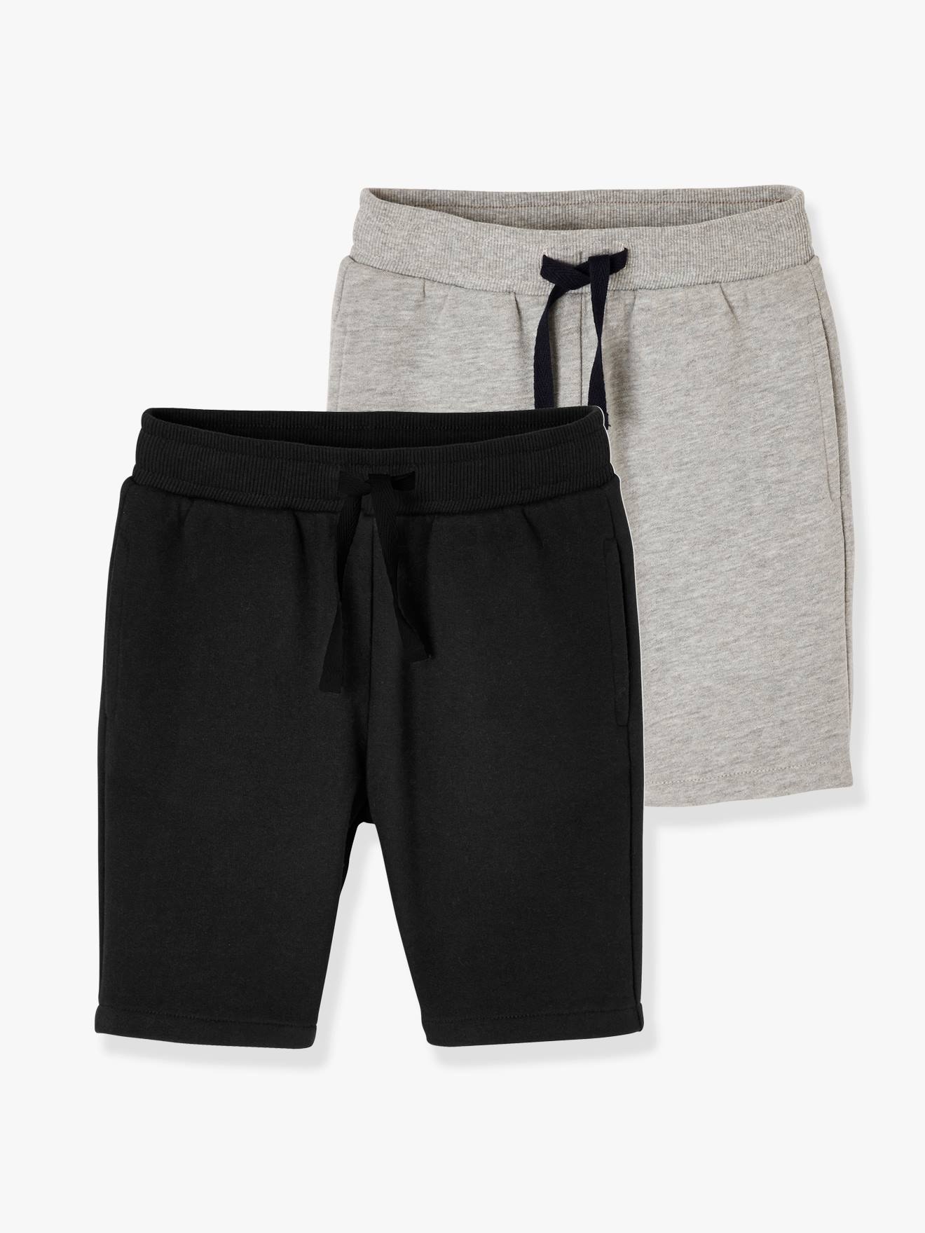 Pack of 2 Fleece Bermuda Shorts for Boys - black, Boys
