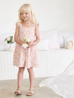 Girls-Dresses-Floral Special Occasion Dress, Ruffle on the Straps