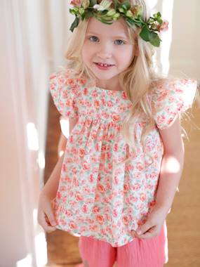 -Floral Dress, Ruffles on the Sleeves, for Girls