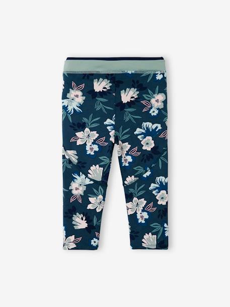 Capri Leggings for Sports in Techno Fabric for Girls BLUE DARK SOLID WITH DESIGN+GREEN LIGHT SOLID WITH DESIGN - vertbaudet enfant 