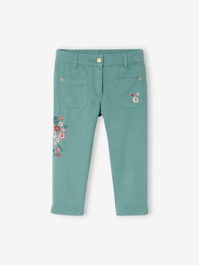 -Embroidered Cropped Trousers for Girls