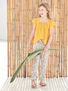 Girls-Fluid Cropped Trousers with Floral Print, for Girls