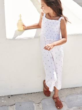 Girls-Dungarees & Playsuits-Strappy Jumpsuit in Cotton Gauze, for Girls
