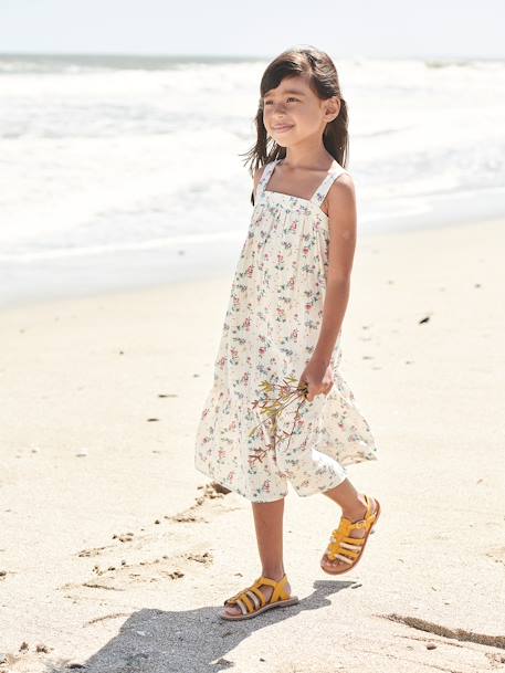 Sandales multi-brides cuir fille CAMEL+jaune+Jaune fluo+ROSE - vertbaudet enfant 