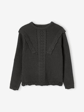 Fille-Pull, gilet, sweat-Pull-Pull volanté maille fantaisie fille