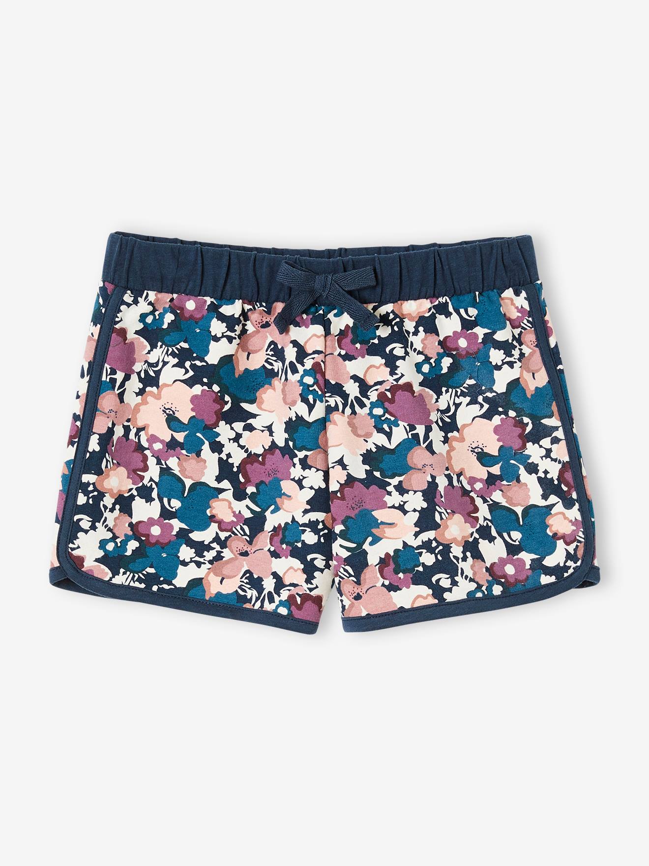 Short de sport technique bandes motifs fleurs fille - light sauge, Fille