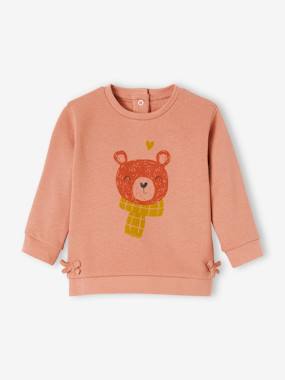 Baby-Jumpers, Cardigans & Sweaters-Sweaters-Fleece Sweatshirt with Animal Motif for Baby Girls