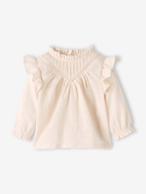 Baby-Blouses & Shirts-Frilly Blouse in Slub Fabric for Babies