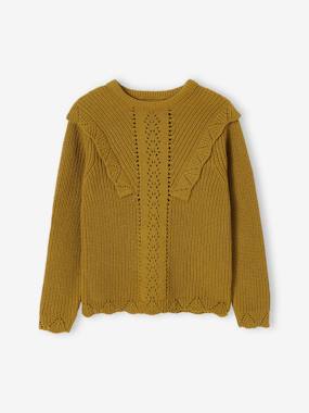 Girls-Cardigans, Jumpers & Sweatshirts-Fancy Knit Jumper with Ruffle for Girls