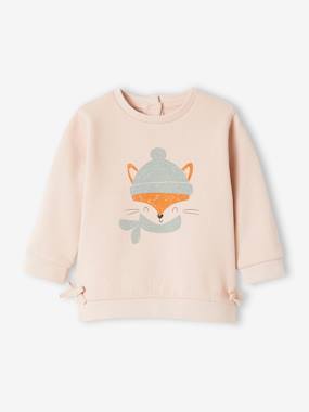 Baby-Jumpers, Cardigans & Sweaters-Sweaters-Fleece Sweatshirt with Animal Motif for Baby Girls