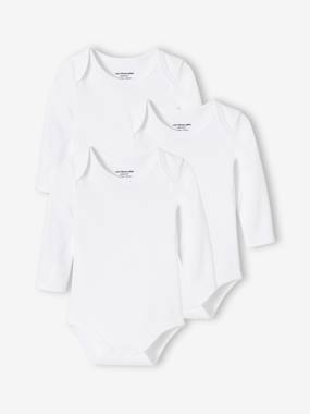 -Pack of 3 Long Sleeve Bodysuits in Organic Cotton, Full-Length Opening, for Babies