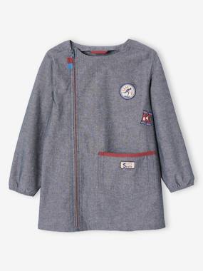 Boys-Apron -Zipped Smock in Chambray with Skateboarding Motif for Boys
