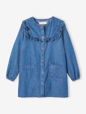 -Smock with Ruffle & Hearts, in Chambray, for Girls