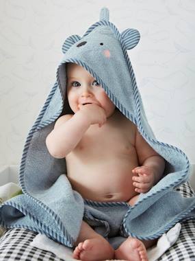 Baby-Bathrobes & bath capes-Baby Hooded Bath Cape With Embroidered Animals