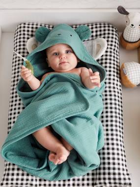 Baby-Bathrobes & bath capes-Bath Cape + Mitt in Organic* Cotton Gauze