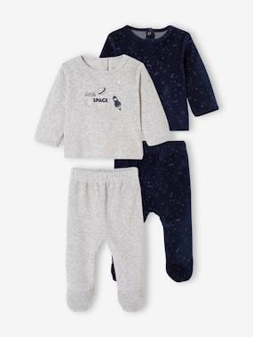 Baby-Pyjamas & Sleepsuits-Pack of 2 Velour Pyjamas with Glow-in-the-Dark Planets, for Baby Boys